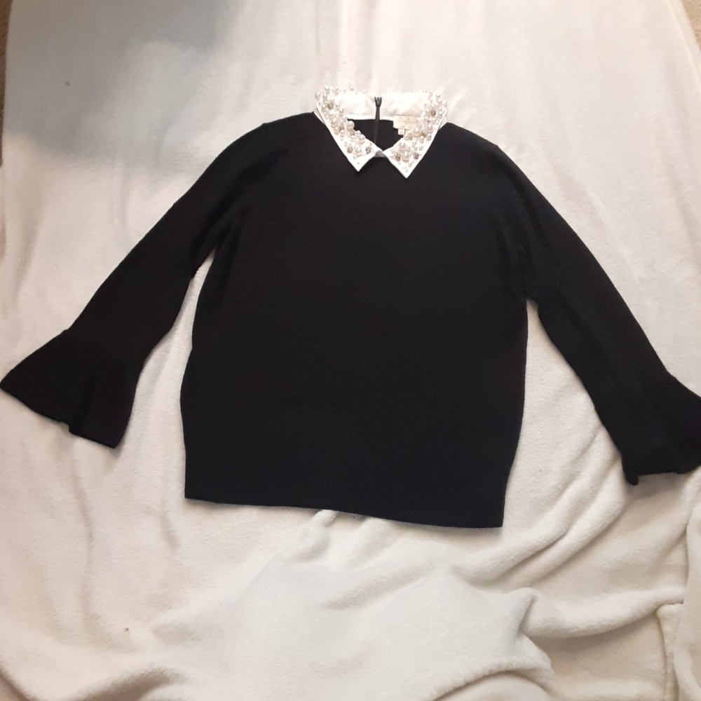 Kate Spade New York Embellished Collar Bell Sleeve Black Sweater Sz S